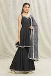 Buy_Samyukta Singhania_Black Cotton Plain Sweetheart Neck Sleeveless Anarkali Sharara Set _Online_at_Aza_Fashions