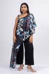 Buy_Mamicha_Black Georgette Print Midnight Bloom One Shoulder Tunic With Pant _at_Aza_Fashions