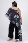 Shop_Mamicha_Black Georgette Print Midnight Bloom One Shoulder Tunic With Pant _at_Aza_Fashions