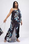 Mamicha_Black Georgette Print Midnight Bloom One Shoulder Tunic With Pant _at_Aza_Fashions