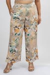 Buy_Mamicha_Beige Satin Crepe Print Botanical Garden V Claude Monet Cape Pant Set 