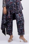 Mamicha_Black Satin Crepe Print Mosaic V Nighthawks Asymmetric Tunic With Pant _Online_at_Aza_Fashions