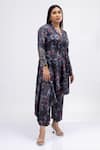 Shop_Mamicha_Black Satin Crepe Print Mosaic V Nighthawks Asymmetric Tunic With Pant _Online_at_Aza_Fashions