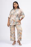 Buy_Mamicha_Beige Satin Crepe Print Bloom Collar Ophelia Shirt With Pant _at_Aza_Fashions