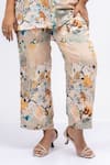 Mamicha_Beige Satin Crepe Print Bloom Collar Ophelia Shirt With Pant _Online_at_Aza_Fashions