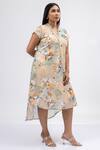 Mamicha_Beige Georgette Print Blossom Mandarin Collar Flaming June High Low Dress _Online_at_Aza_Fashions