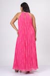 Shop_Mamicha_Pink Georgette Print Irises Halter Neck Maxi Dress  _at_Aza_Fashions