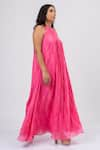 Buy_Mamicha_Pink Georgette Print Irises Halter Neck Maxi Dress  _Online_at_Aza_Fashions