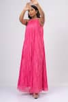 Mamicha_Pink Georgette Print Irises Halter Neck Maxi Dress  _at_Aza_Fashions