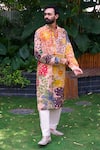 Buy_Taavare_Peach Tissue Organza Print Floral Flower Bloom Kurta With Pant _at_Aza_Fashions