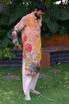 Taavare_Peach Tissue Organza Print Floral Flower Bloom Kurta With Pant _Online_at_Aza_Fashions