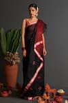 Buy_FIVE POINT FIVE_Black Linen Woven Geometric Motif Bulbul Saree With Running Blouse _at_Aza_Fashions
