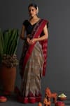 Buy_FIVE POINT FIVE_Grey Cotton Woven Ikat Kalpana Motif Saree With Running Blouse  _at_Aza_Fashions