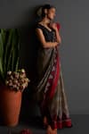 FIVE POINT FIVE_Grey Cotton Woven Ikat Kalpana Motif Saree With Running Blouse  _Online_at_Aza_Fashions