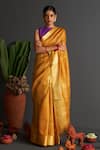 Buy_Five Point Five_Yellow Muslin Falguni Checkered Woven Saree With Running Blouse _at_Aza_Fashions