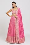 Buy_Jiya by Veer Design Studio_Pink Jacquard Embroidery Tonal Peony Bloom Print And Lehenga Blouse Set _at_Aza_Fashions