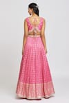 Shop_Jiya by Veer Design Studio_Pink Jacquard Embroidery Tonal Peony Bloom Print And Lehenga Blouse Set _at_Aza_Fashions