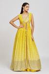 Buy_Jiya by Veer Design Studio_Yellow Georgette Sequins, Beads Bandhani Pattern Embellished Jacket Lehenga Set _Online_at_Aza_Fashions