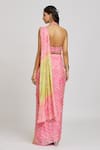 Shop_Jiya by Veer Design Studio_Pink Silk Embroidery Leheriya Print Pre-draped Saree With Blouse _at_Aza_Fashions