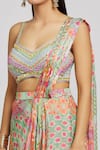 Buy_Jiya by Veer Design Studio_Green Silk Embroidery Abstract Print Pre-draped Saree With Blouse _Online_at_Aza_Fashions