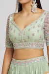 Jiya By Veer Design Studio_Green Organza, Net, Georgette Sequins, Wildflora Embroidered Lehenga Blouse Set _Online_at_Aza_Fashions