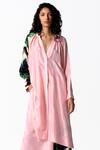 OFRIDA_Pink Cotton, Silk Mandarin Collar Bud Print Shirt Dress_Online_at_Aza_Fashions