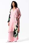 Buy_OFRIDA_Pink Cotton, Silk Mandarin Collar Bud Print Shirt Dress_Online_at_Aza_Fashions