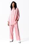 Buy_OFRIDA_Pink Cotton, Silk Side Tape Straight Pant_at_Aza_Fashions