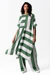 Buy_OFRIDA_Green Cotton, Silk Boat Neck Maze Stripe Pattern Tunic_at_Aza_Fashions