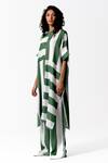 OFRIDA_Green Cotton, Silk Boat Neck Maze Stripe Pattern Tunic_Online_at_Aza_Fashions