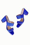 Shop_Riya Jaisinghani_Blue Embellished Tahira Crystal Satin Block Heels _at_Aza_Fashions