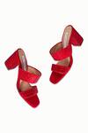 Shop_Riya Jaisinghani_Red Embellished Tahira Satin Block Heels _at_Aza_Fashions