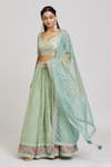 Jiya By Veer Design Studio_Green Organza, Net, Georgette Sequins, Wildflora Embroidered Lehenga Blouse Set _at_Aza_Fashions