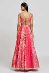 Shop_Jiya by Veer Design Studio_Pink Raw Silk Embroidery Petunia V Bloom Print And Lehenga Blouse Set _at_Aza_Fashions