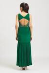 Shop_Khwaab by Sanjana Lakhani_Emerald Green Crepe Embroidery Cutdana Leaf Neck Waistband Mermaid Gown_at_Aza_Fashions