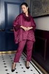 Buy_Rhe-Ana_Maroon 100% Polyester Embellished Pearl Berlin Top And Pant Co-ord Set  _at_Aza_Fashions