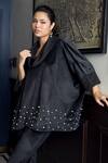 Rhe-Ana_Black 100% Polyester Embellished Pearl Cowl Berlin Top And Pant Set  _Online_at_Aza_Fashions