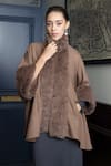 Buy_Rhe-Ana_Brown 100% Wool High Neck Collar Logan Oversized Cape  _at_Aza_Fashions