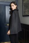 Shop_Rhe-Ana_Grey Outer - Blended Herringbone Wool Embellished Velvet Kolar Cape  _at_Aza_Fashions