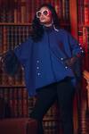 Shop_Rhe-Ana_Blue Outer - Blended Wool Embellished Pearl High Neck Tanzanite Cape  _Online_at_Aza_Fashions