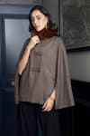 Shop_Rhe-Ana_Brown Blended Herringbone Wool Embellished Derby Faux Fur Collar Cape  _Online_at_Aza_Fashions