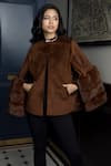 Buy_Rhe-Ana_Brown 100% Polyester Round Alpine Faux Fur Cape  _at_Aza_Fashions