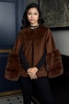 Buy_Rhe-Ana_Brown 100% Polyester Round Alpine Faux Fur Cape  _Online_at_Aza_Fashions