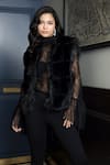 Buy_Rhe-Ana_Black 100% Polyester Front Open Raven Faux Fur Detailed Gilet  _at_Aza_Fashions