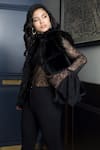 Rhe-Ana_Black 100% Polyester Front Open Raven Faux Fur Detailed Gilet  _Online_at_Aza_Fashions