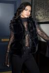 Buy_Rhe-Ana_Black 100% Polyester Front Open Raven Faux Fur Detailed Gilet  _Online_at_Aza_Fashions