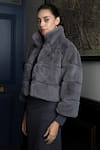 Rhe-Ana_Grey 100% Polyester High Neck Koala Fur Jacket  _Online_at_Aza_Fashions