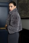 Buy_Rhe-Ana_Grey 100% Polyester High Neck Koala Fur Jacket  _Online_at_Aza_Fashions