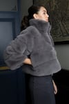 Shop_Rhe-Ana_Grey 100% Polyester High Neck Koala Fur Jacket  _Online_at_Aza_Fashions