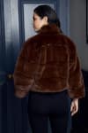 Shop_Rhe-Ana_Brown 100% Polyester High Neck Coffee Fur Jacket  _at_Aza_Fashions